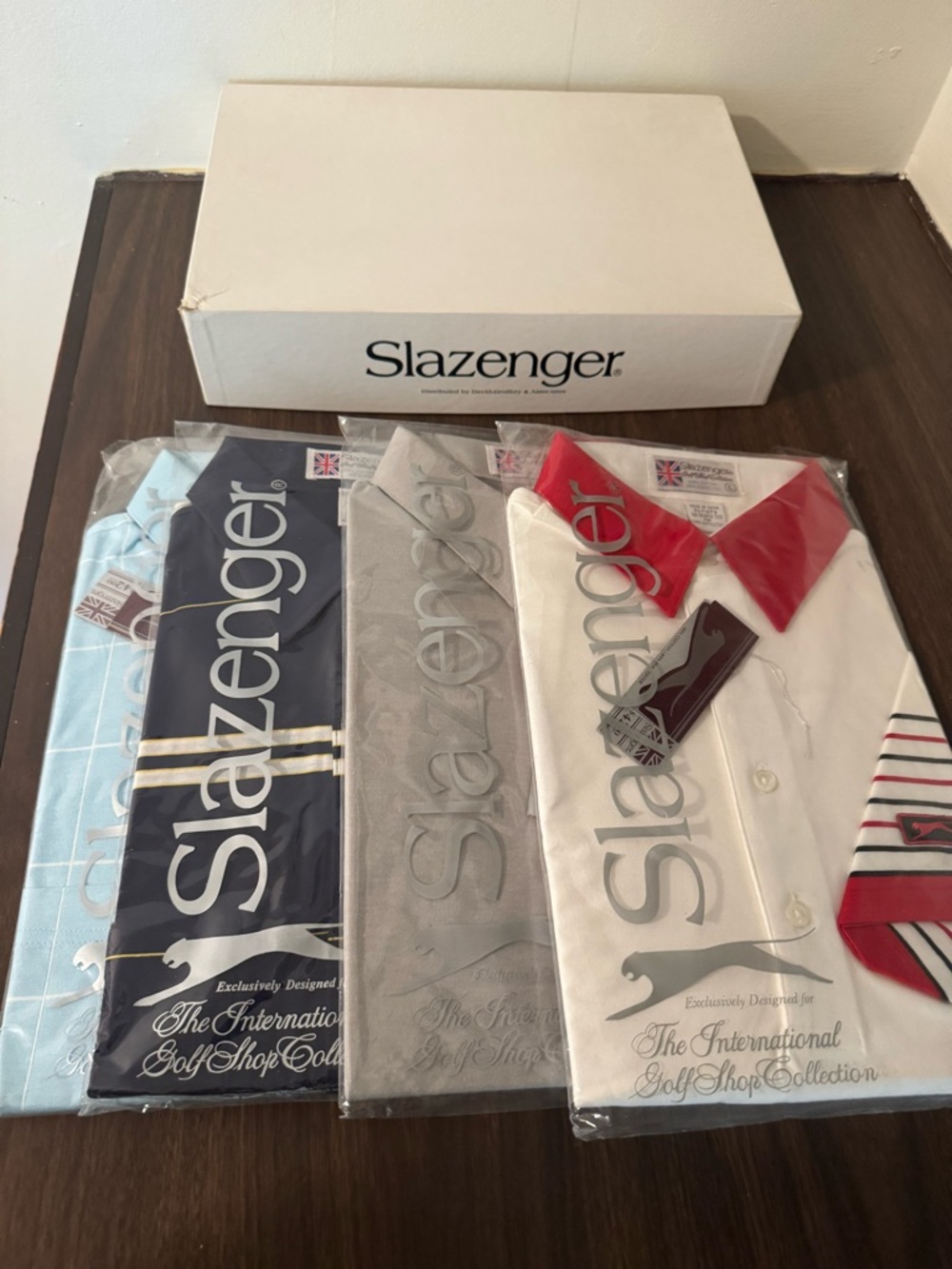 Set of 4 Slazenger Men's Polo Shirts vintage new in package striped & windowpane
